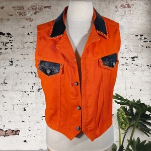 orange denim vest